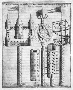 Ilotulitteiden asettaminen, Diego Ufanon kuvitus Tratado de Artilleriasta, Bryssel, 1613 tekijältä Flemish School