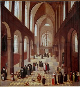 Kirkon sisäkuva 1600-luvun flaamilaisen koulun maalaus Madrid, Musee Lazaro Galdiano tekijältä Flemish School