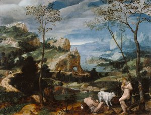 Maisema Merkuriuksen ja Argusin kanssa, n. 1570 tekijältä Flemish School