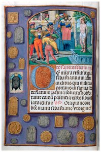 MS 4, voi. 127, f.112v, Pyhän Sebastianin marttyyrikuolema trompe l