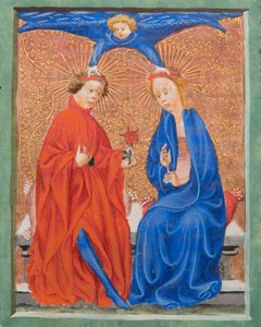 MS Gen1111 f.210 Saint Cecilia ja Saint Valerian, kuvitus Jacobus de Voraginen Legenda Aureasta, n. 1405-10 tekijältä Flemish School