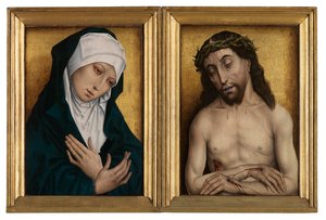 Mater Dolorosa ja Man of Sorrows (öljy paneelissa) tekijältä Flemish School