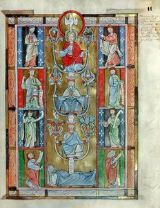 Ms 340 fol.11r The Tree of Jesse, De Laudibus Sancte Crucis, kirjoittaja Rabanaus Maurus (n. 780-856) Anchin Abbeysta tekijältä Flemish School