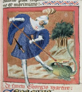 Ms Gen IIII f.81r St George and the Dragon Jacobus de Voraginen (n. 1228-1298) Kultaisesta legendasta tekijältä Flemish School