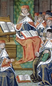 Ms Hunter 9 f.43v Luento salissa, De Medina Fen I. II:sta, kirjoittanut Avicenna (980-1037) tekijältä Flemish School