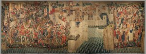Seurakunnan kuvakudosmuseo (Pastrana Tapestries -seurakuntamuseo). Flanderin kuvakudos. Tangerin valloitus (Tangerin valloitus, De inname van Tanger). Sarja Portugalin kuninkaan Alfonso I:n valloitukset. Tournai. Villa ja silkki tekijältä Flemish School