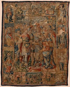 Seurakunnan kuvakudosmuseo (Museo Parroquial de Tapices de Pastrana). Flanderin kuvakudos. Nuori Aleksanteri isälleen Filipille (El joven Alejandro ante su padre Filipo). Bryssel. 16. vuosisata. 328x407cm. tekijältä Flemish School