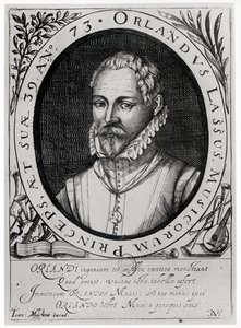 Roland de Lassuksen (1532-94) muotokuva (kaiverrus) (bw kuva) tekijältä Flemish School