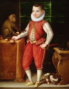 Nuoren aatelismiehen muotokuva apinan ja koiran kanssa, n. 1615