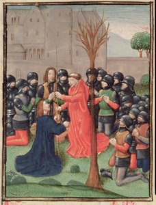 Roy 15 E I f.98v Löytö keihästä, jolla Kristus lävistettiin, Estoire d