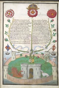 Royal MS 11 E Xl fol.2 säkeet Tudor-symboleilla, n.1516 (vellum) tekijältä Flemish School