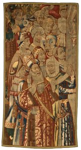 Tapestry, A Jewish Gathering, valmistettu Flanderissa, Belgiassa, mahdollisesti 1400-luvun puolivälissä (villa) tekijältä Flemish School
