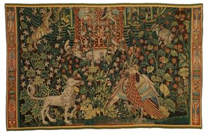 Kuvakudos, Park au Cerfs -fragmentti, valmistettu n. 1500-25 (villa) tekijältä Flemish School