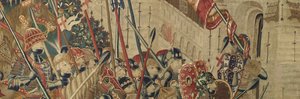 Kuvakudos, joka esittää Portugalin kuninkaan Alfonso V:n valloitukset (Conquistas de Alfonso V de Portugal), Tournaissa. Yksityiskohta. (villa ja silkki) tekijältä Flemish School
