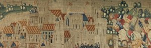 Kuvakudos, joka esittää Portugalin kuninkaan Alfonso V:n valloitukset (Conquistas de Alfonso V de Portugal), Tournaissa. Yksityiskohta. (villa ja silkki) tekijältä Flemish School
