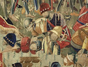 Kuvakudos, joka esittää Portugalin kuninkaan Alfonso V:n valloitukset (Conquistas de Alfonso V de Portugal), Tournaissa. Yksityiskohta. (villa ja silkki) tekijältä Flemish School