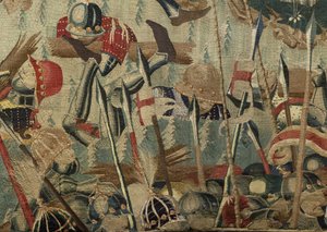 Kuvakudos, joka esittää Portugalin kuninkaan Alfonso V:n valloitukset (Conquistas de Alfonso V de Portugal), Tournaissa. Yksityiskohta. (villa ja silkki) tekijältä Flemish School
