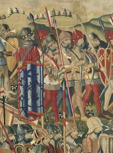 Kuvakudos, joka esittää Portugalin kuninkaan Alfonso V:n valloitukset (Conquistas de Alfonso V de Portugal), Tournaissa. Yksityiskohta. (villa ja silkki) tekijältä Flemish School