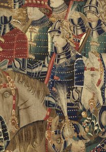 Kuvakudos, joka esittää Portugalin kuninkaan Alfonso V:n valloitukset (Conquistas de Alfonso V de Portugal), Tournaissa. Yksityiskohta. (villa ja silkki) tekijältä Flemish School