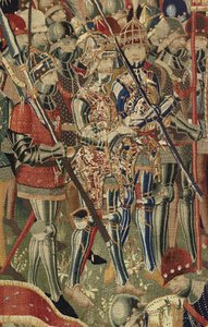 Kuvakudos, joka esittää Portugalin kuninkaan Alfonso V:n valloitukset (Conquistas de Alfonso V de Portugal), Tournaissa. Yksityiskohta. (villa ja silkki) tekijältä Flemish School