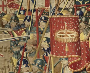 Kuvakudos, joka esittää Portugalin kuninkaan Alfonso V:n valloitukset (Conquistas de Alfonso V de Portugal), Tournaissa. Yksityiskohta. (villa ja silkki) tekijältä Flemish School