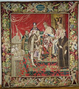 Kaarle V:n luopuminen (1500-58) Charles Quintin kuvakudoksesta, n. 1630-40 tekijältä Flemish School