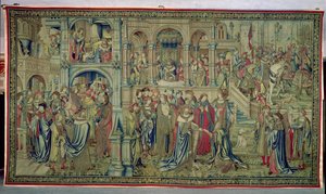 Lapsen ja kuninkaan kuolemalle luvataan voitto, Daavidin ja Batseban kuvakudos, n. 1510-1515 tekijältä Flemish School