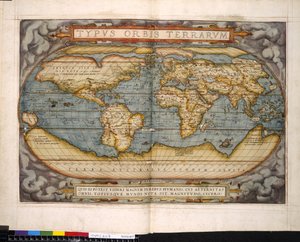 Maailmankartta, Theatrum Orbis Terrarum, kirjoittanut Abraham Ortelius tekijältä Flemish School