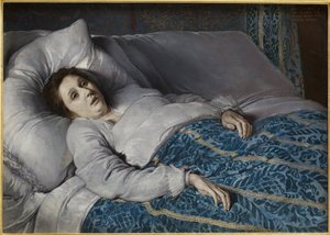 Nuori nainen kuolinvuoteella. Anonyymi maalaus, öljy kankaalle