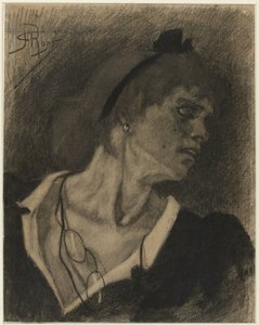 Naisen rintakuva, jolla on lorgnette nyörillä kaulassa tekijältä Félicien Rops