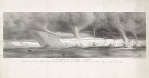 Waterhozen op zee bij Sisiliassa, 1827 Vesinokkailmiö, havaittu Sisilian merellä Strombolin näköpiirissä, 27. kesäkuuta 1827 (otsikko esineessä) tekijältä Félix Achille Beaupoil Saint Aulaire