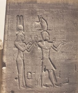 Dendera Tentyris, Athorin temppeli - takakasvot - Kleopatra ja ..., 1851-52, painettu 1853-54. tekijältä Félix Teynard