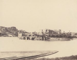 Fileh Philæn saari, yleinen näkymä Otettu kaakkoisosasta pisteestä B, 1851-52, painettu 1853-54. tekijältä Félix Teynard