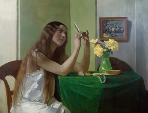 Nuori tyttö peilin kanssa tekijältä Félix Vallotton