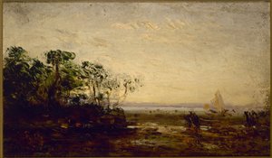 Martigues, hämärän vaikutus, vuosien 1850 ja 1900 välillä (öljy puulle). tekijältä Félix Ziem