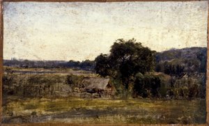 Kattotuolitettu mökki, 1850-1860 (öljy paperille kankaalle). tekijältä Félix Ziem