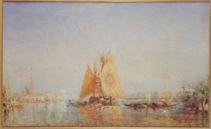 Venetsia, Trabaccolo keltaisella purjeella, vuosien 1870 ja 1890 välillä (öljy kankaalle). tekijältä Félix Ziem