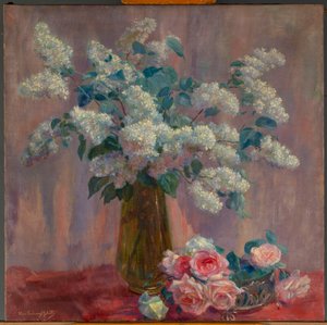 Lilac ja ruusut (öljy kankaalle) tekijältä Flore Geleedts