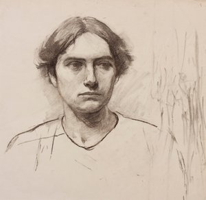 Taidekoulun mallin pää, noin 1900 (hiili paperille). tekijältä Florence Eleanor Shepard