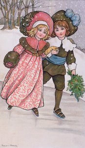 Tyttö ja poika luistelu, 1800-luvun loppu tai 1900-luvun alku