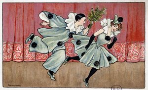 Pierrot juoksee Colombinen perässä - dess. kirjoittanut Florence Hardy, deb. 20. vuosisata
