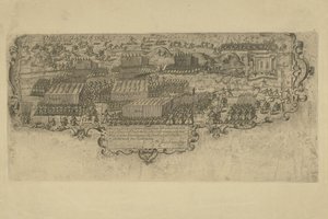Leffingedijkin taistelu Nassaun Ernst Casimirin ja Itävallan Albrechtin espanjalaisten joukkojen välillä, 1600 tekijältä Floris Balthasarsz. van Berckenrode
