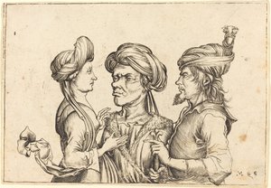 Kolme itämaista hahmoa tekijältä Follower of Martin Schongauer
