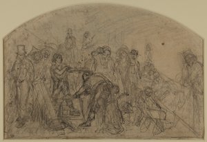 Ensimmäinen karkea luonnos "työlle" (sävellysluonnos hahmoille) tekijältä Ford Madox Brown
