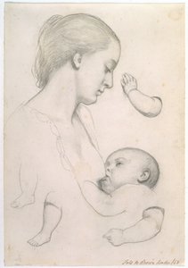 Vauvan ateria - Tutkimus äidistä ja lapsesta erillisillä käsi- ja jalkatutkimuksilla, 1848 tekijältä Ford Madox Brown