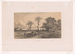 Maatilakärry härkien kanssa unkarilaisessa maisemassa Maisemat Unkarissa / Ungarische Landschaft / Paisage Húngaro (otsikko esineessä) Figuurit maisemassa (sarjan nimi)