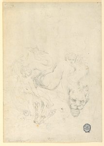 Piirros, Thetis ja Amor ratsastamassa kalalla, n. 1820.