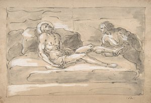 Jalkojensa haavoja kunnioittavan Magdalenan surema kuollut Kristus, 1787-1863.