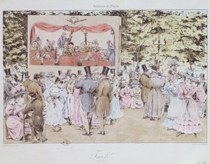Musiikkiviihdettä New Tivoli Gardensissa Pariisissa, kaiverrus C. Motte, 1827 tekijältä Fortune Delarue