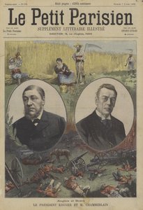 Britit ja buurit: Transvaalin presidentti Kruger ja siirtomaista vastaava Britannian ulkoministeri Joseph Chamberlain
